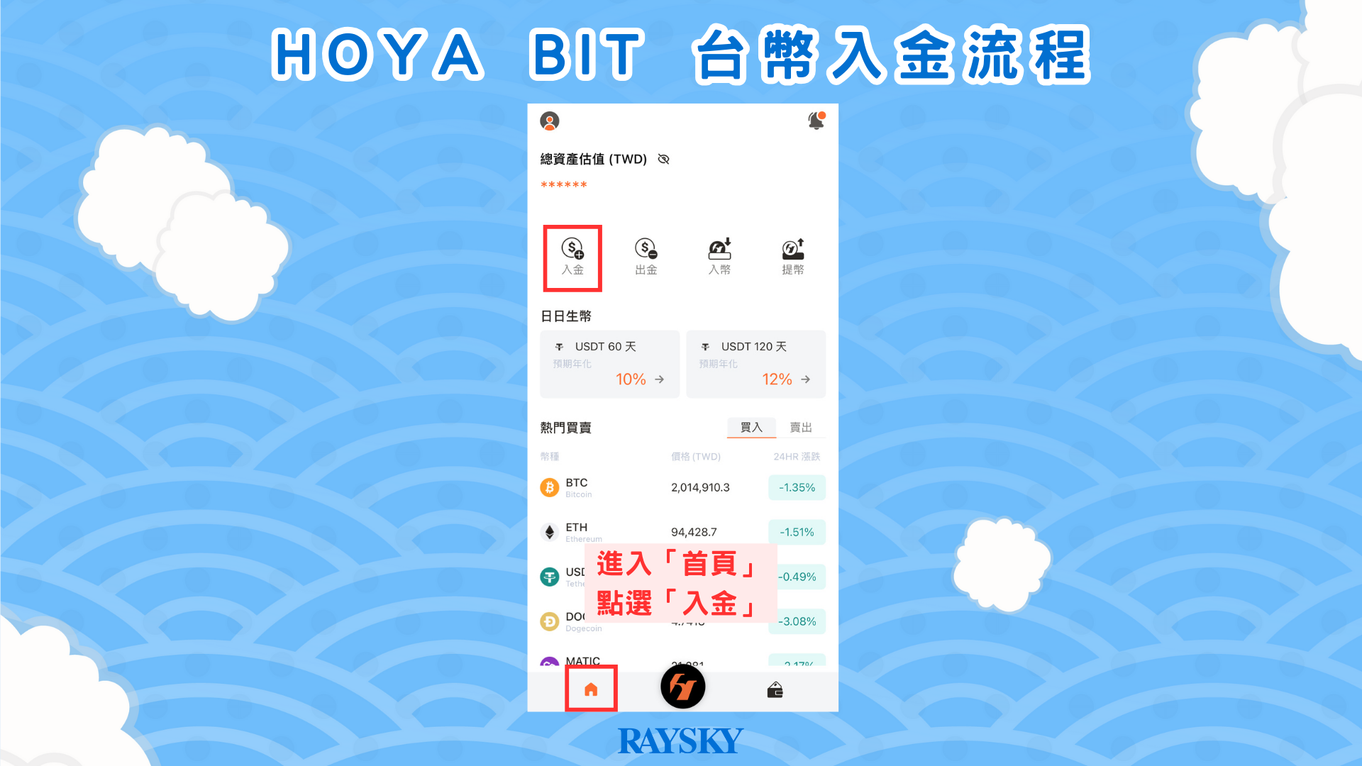 HOYA BIT 台幣入金充值步驟一：前往 HOYA BIT 的入金頁面
