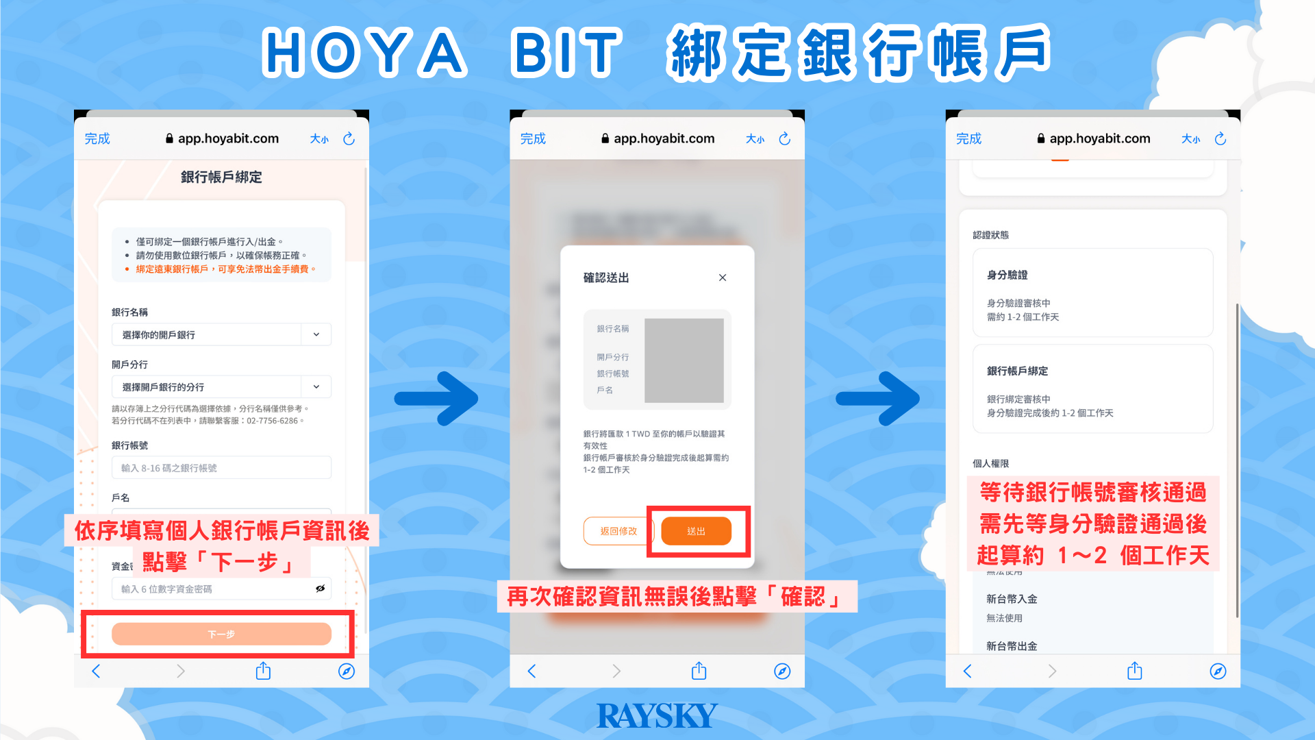 HOYA BIT 綁定銀行帳戶步驟二：輸入銀行帳戶資訊完成綁定