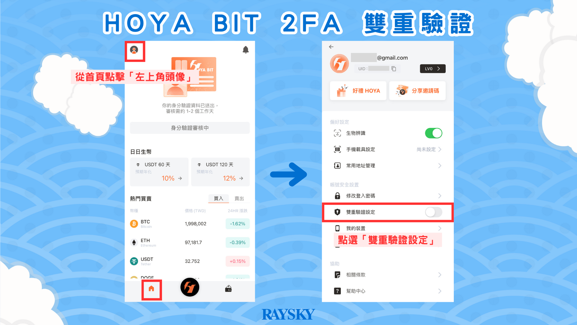 HOYA BIT 設定 2FA 雙重驗證步驟一：前往雙重驗證設定頁面