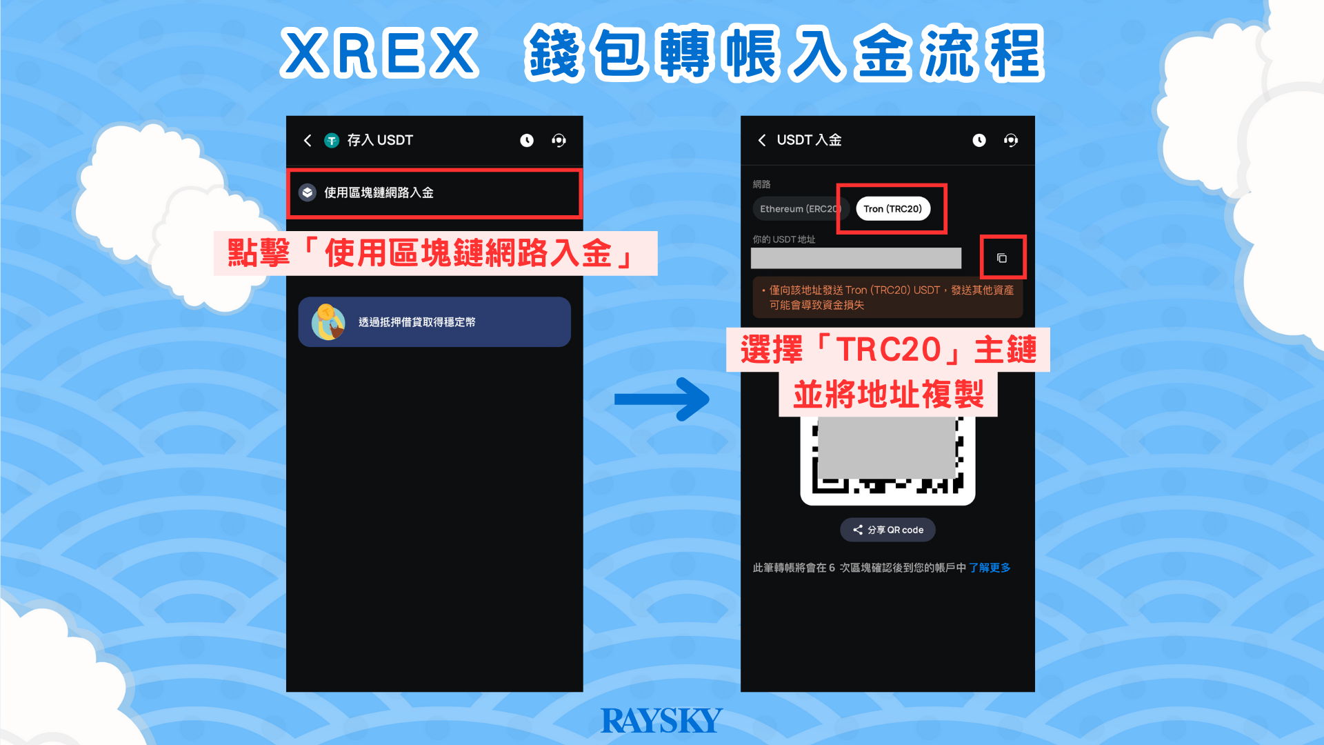 XREX 轉帳入金步驟一:從 XREX 取得要入金幣種的轉帳地址