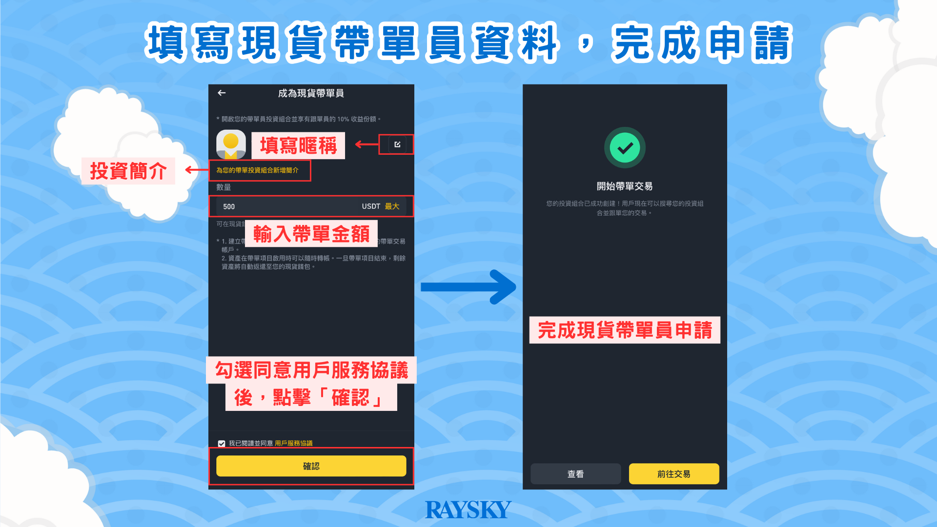 填寫現貨帶單員資料,完成申請