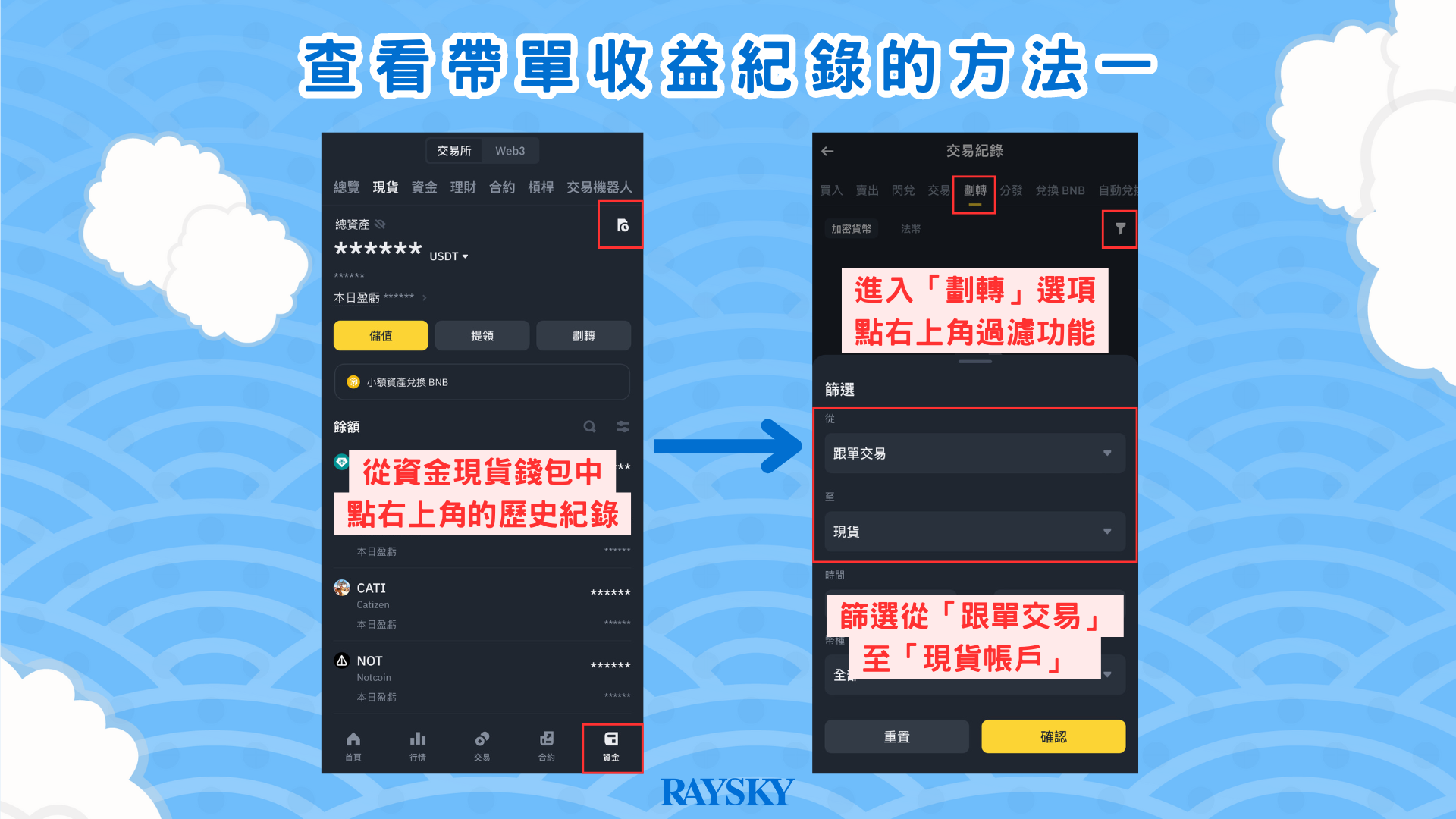 從現貨錢包的劃轉紀錄查看