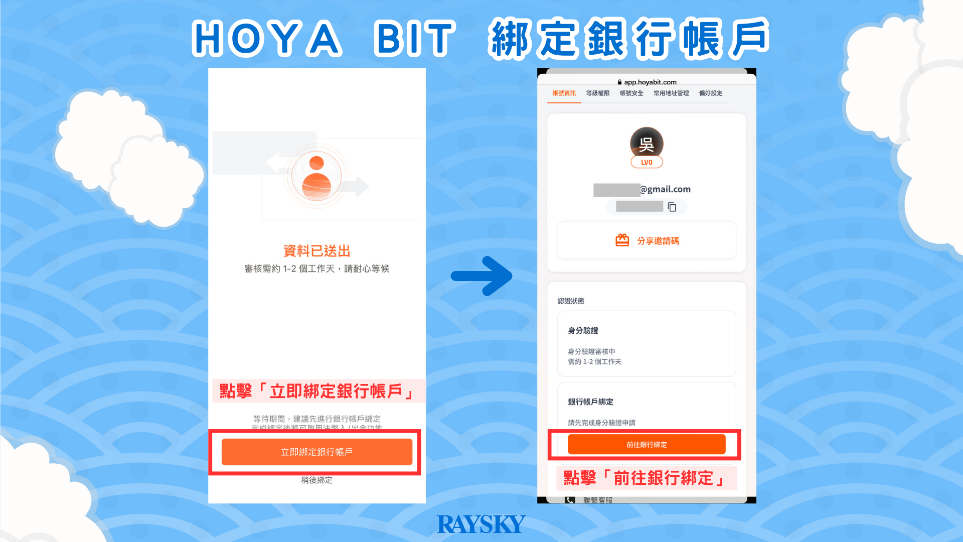 HOYA BIT 綁定銀行帳戶步驟一：前往銀行綁定頁面