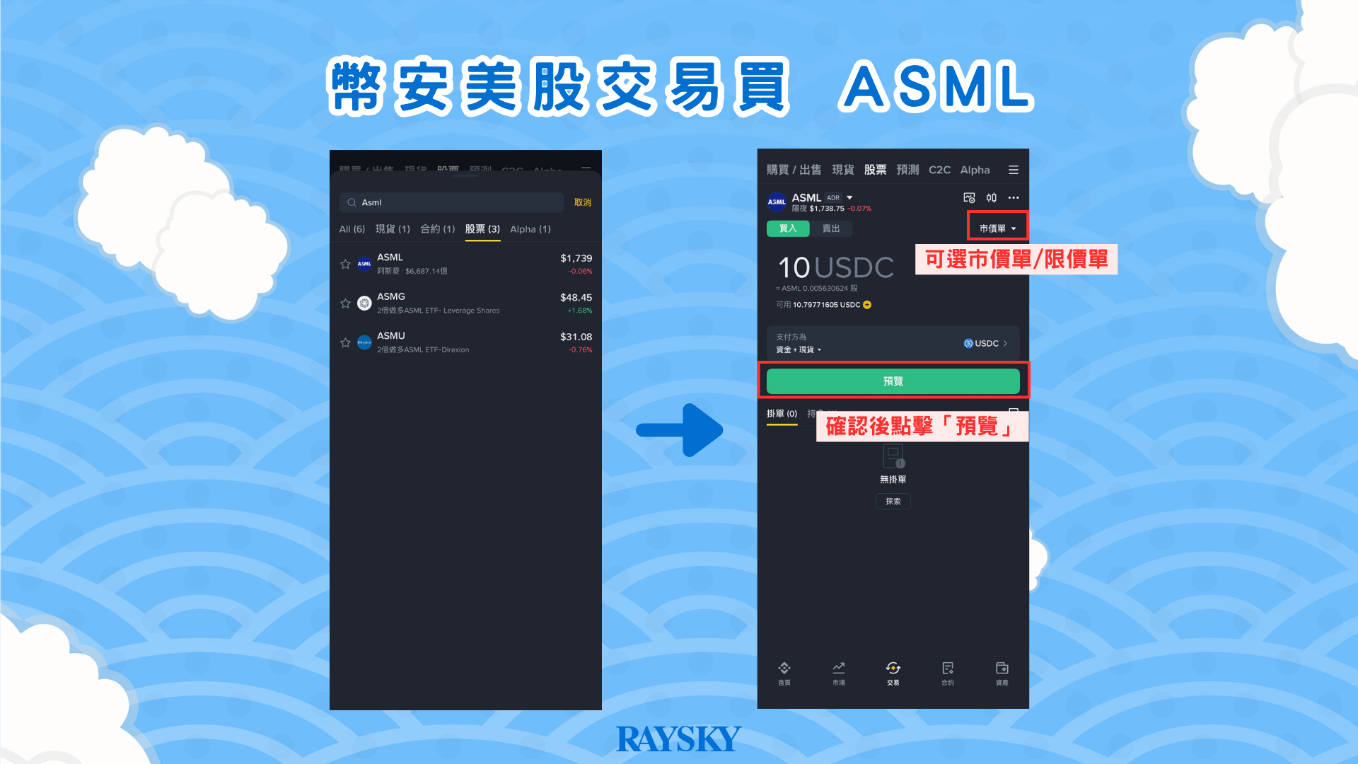 在幣安搜尋 ASML 艾司摩爾股票並輸入購買金額