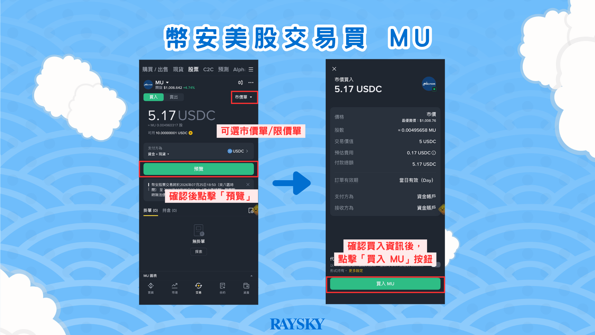 買美光股票 MU 步驟四:確認價格與費用後送出訂單