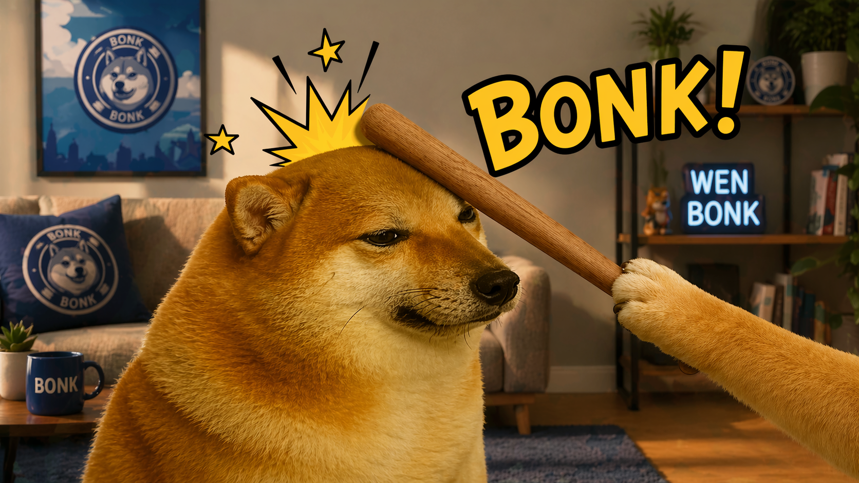 Cheems 被棍子打頭（bonk）柴犬表情圖