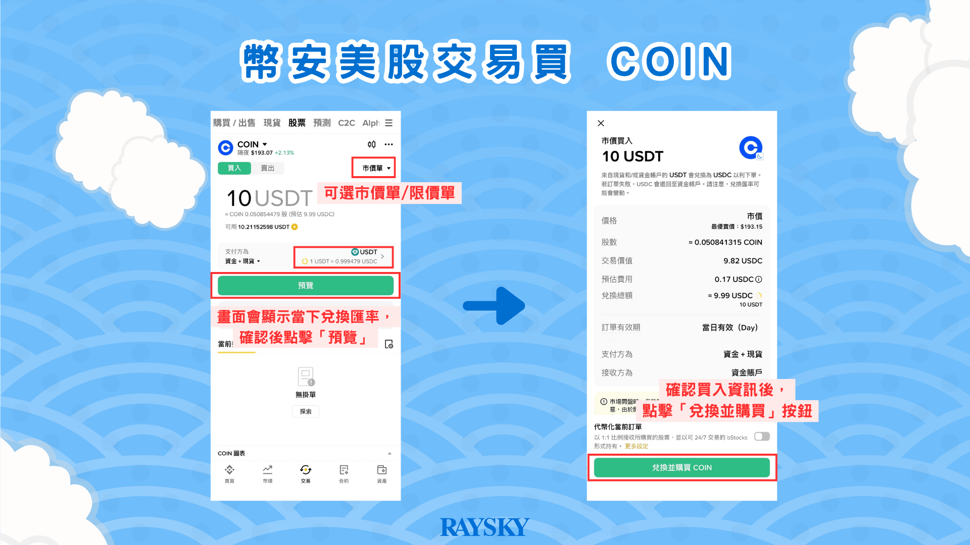 Coinbase 股價教學｜幣安買 COIN 股票步驟 3：預覽 COIN 訂單內容