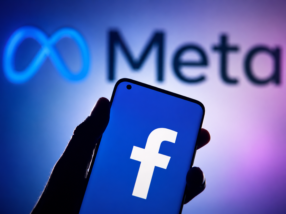 Meta 股價文章中的 Facebook 母公司、AI 與智慧裝置業務示意圖