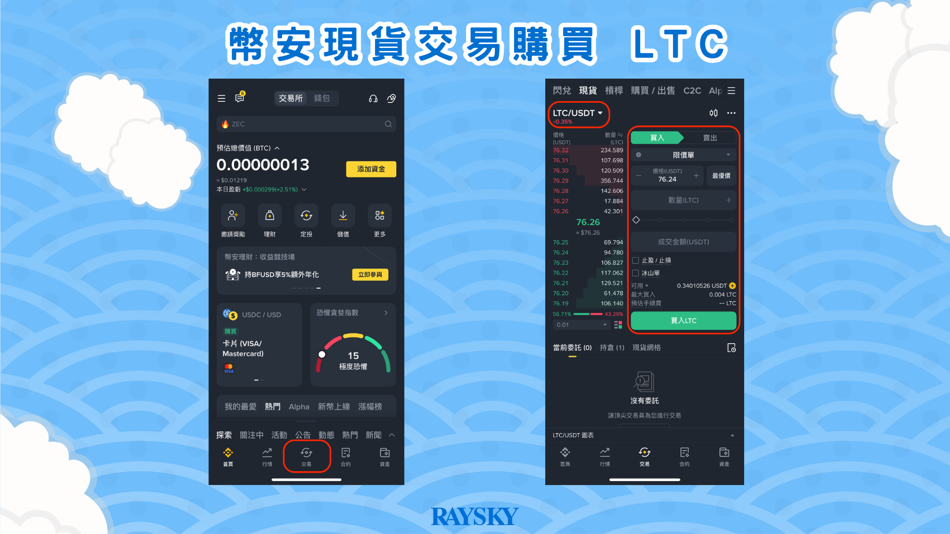 在幣安透過現貨交易購買 LTC