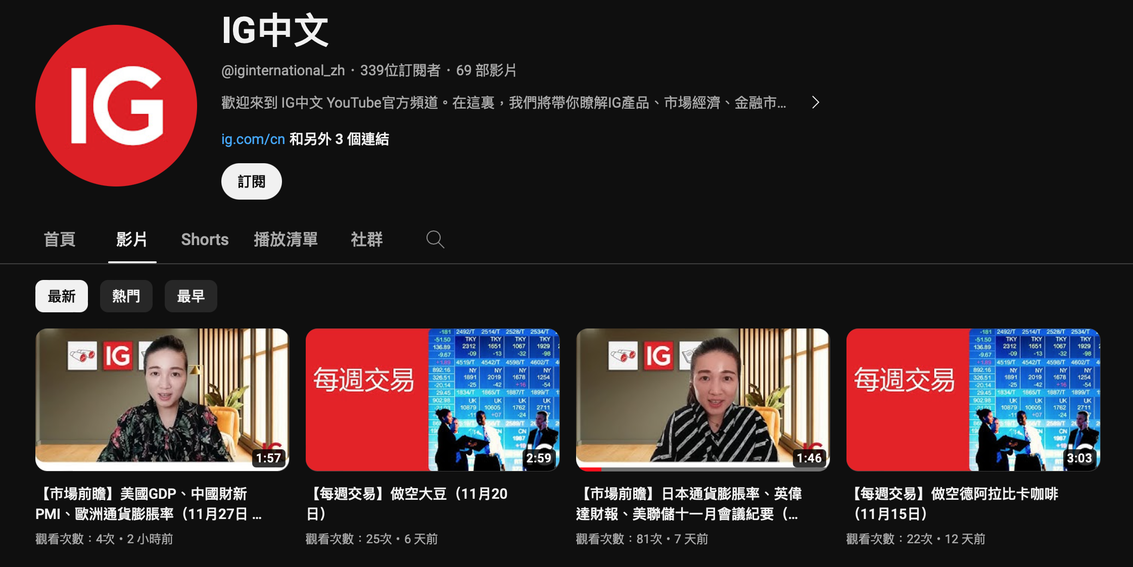 IG 交易平台中文 YT 頻道