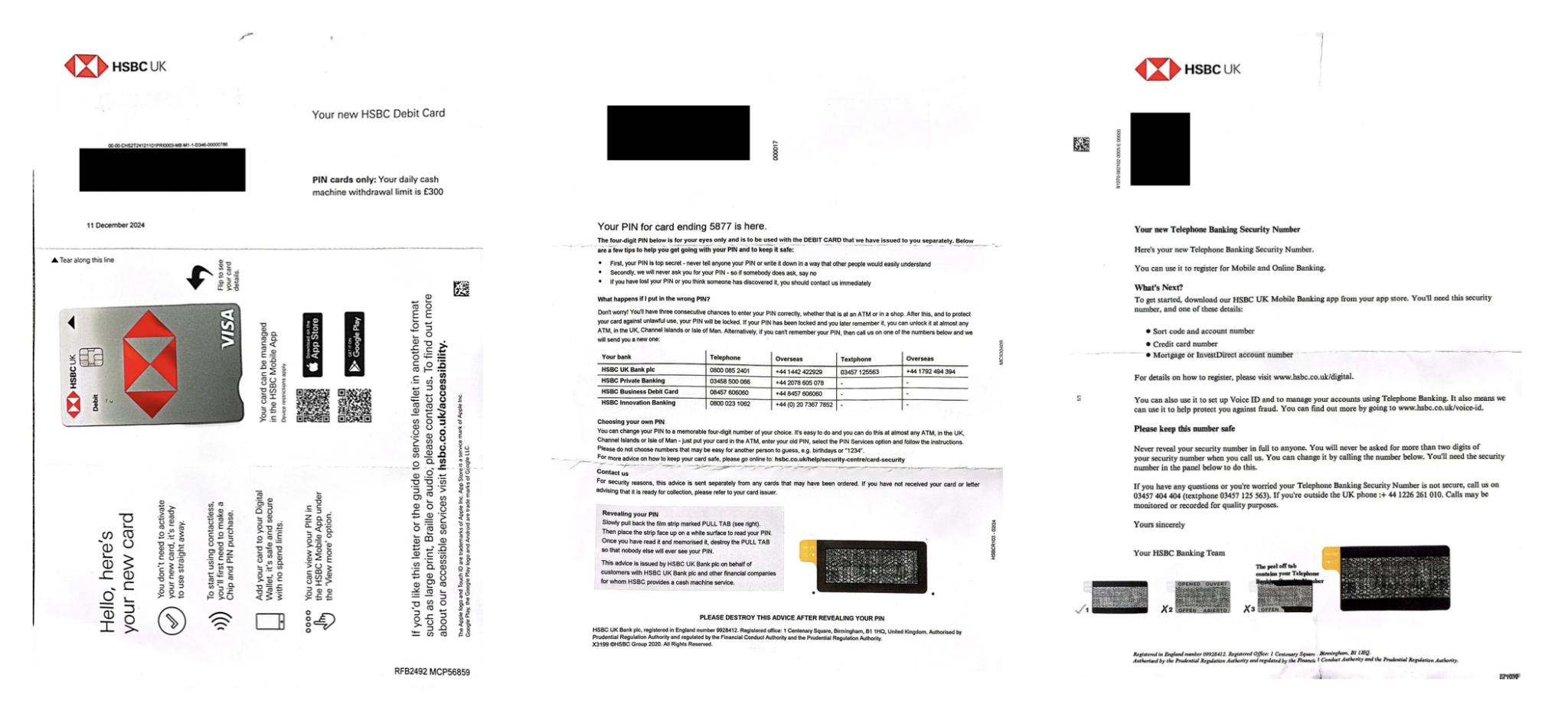 成功收到了英國匯豐的提款卡以及 Sort Code