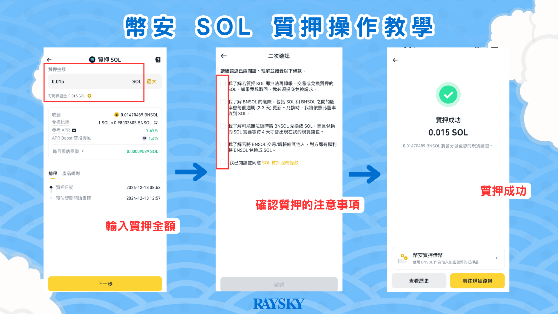 輸入質押金額，確認利率與注意事項